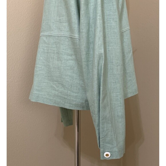 St. John Sport Size L Button Down Shirt 100% Linen Mint Green Relaxed Coastal - Picture 5 of 9